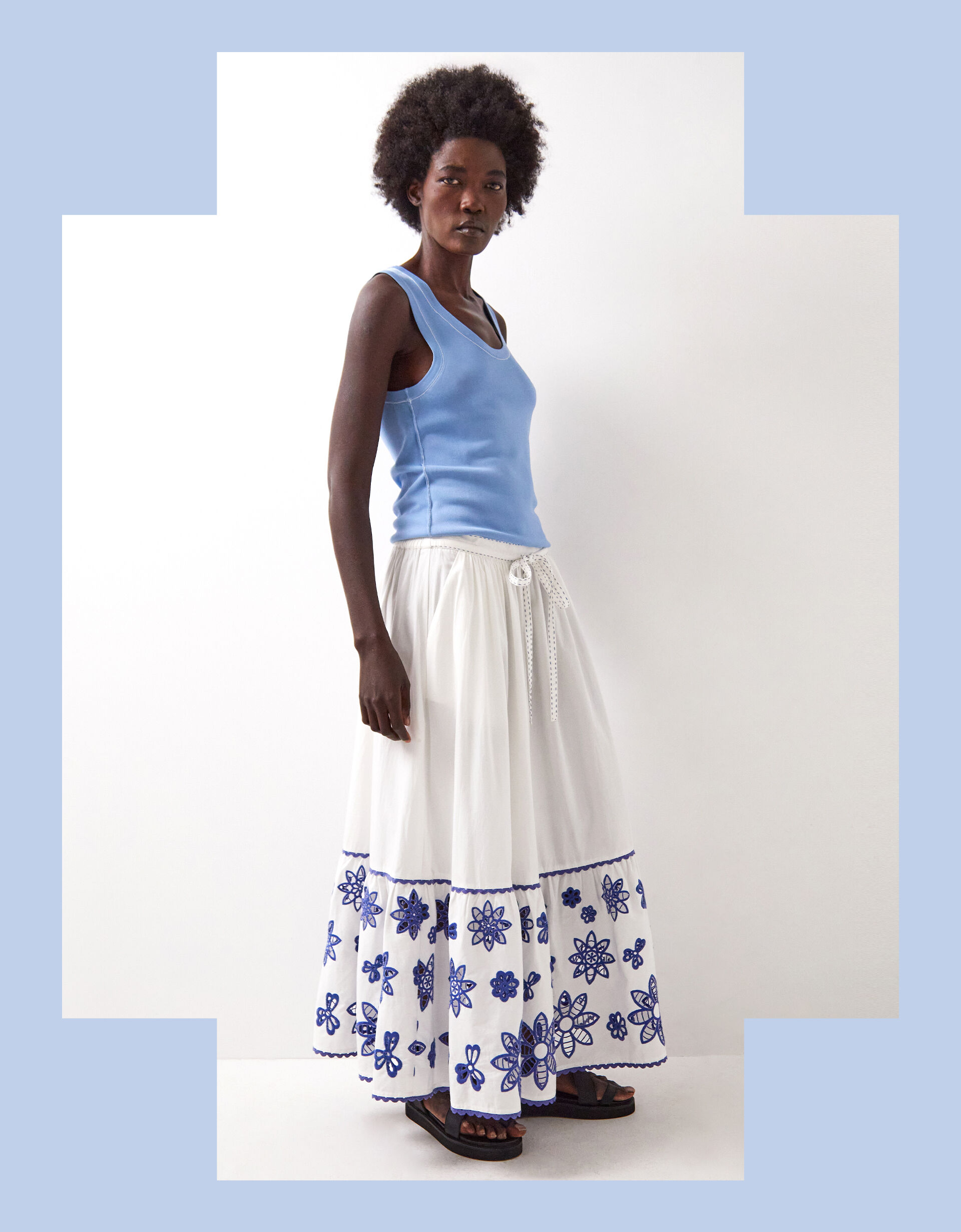 East Harlow Floral Cutwork Maxi Skirt White