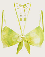 Tie Dye Print Ring Detail Bikini Top, Yellow (YELLOW), large