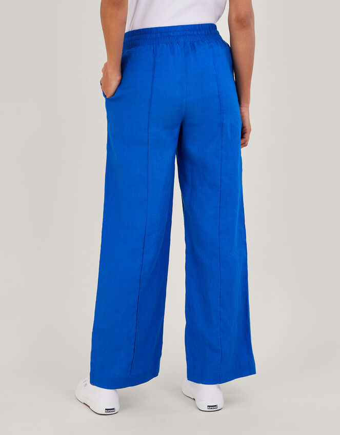 Linen Wide Leg Pull On Trousers, Blue (COBALT), large