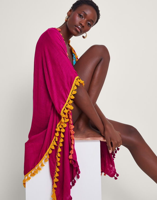 Contrast Tassel Beach Cover-Up, Pink (PINK), large