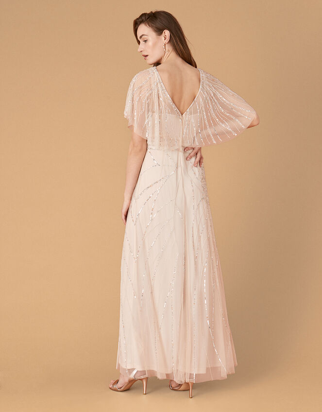 Florence Embellished Flutter Sleeve Maxi Dress, Nude (NUDE), large