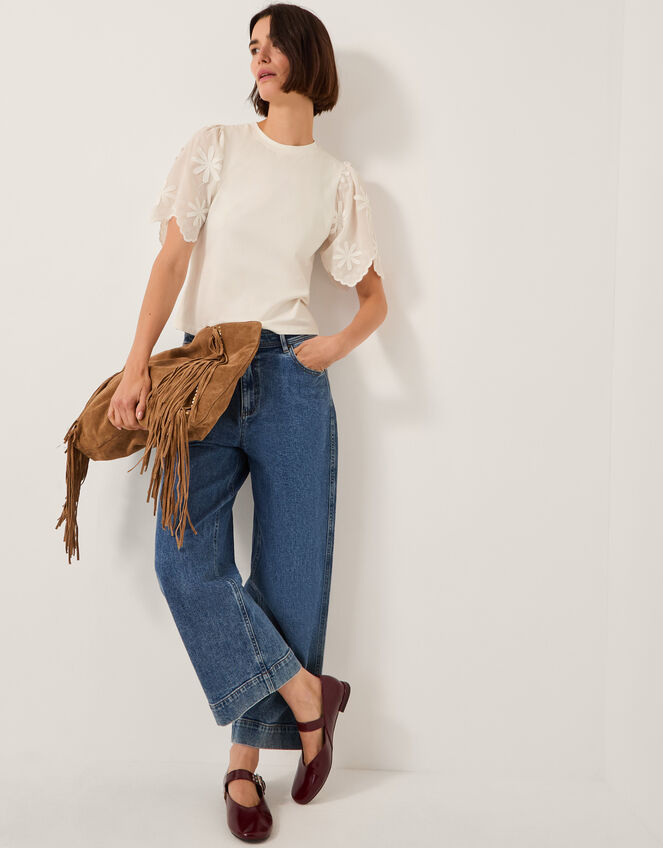 Mel Appliqué Sleeve Jersey T-Shirt, Ivory (IVORY), large