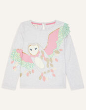 Owl 3D Applique Top, Grey (GREY), large