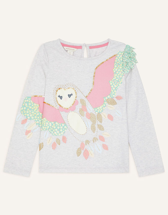 Owl 3D Applique Top, Grey (GREY), large