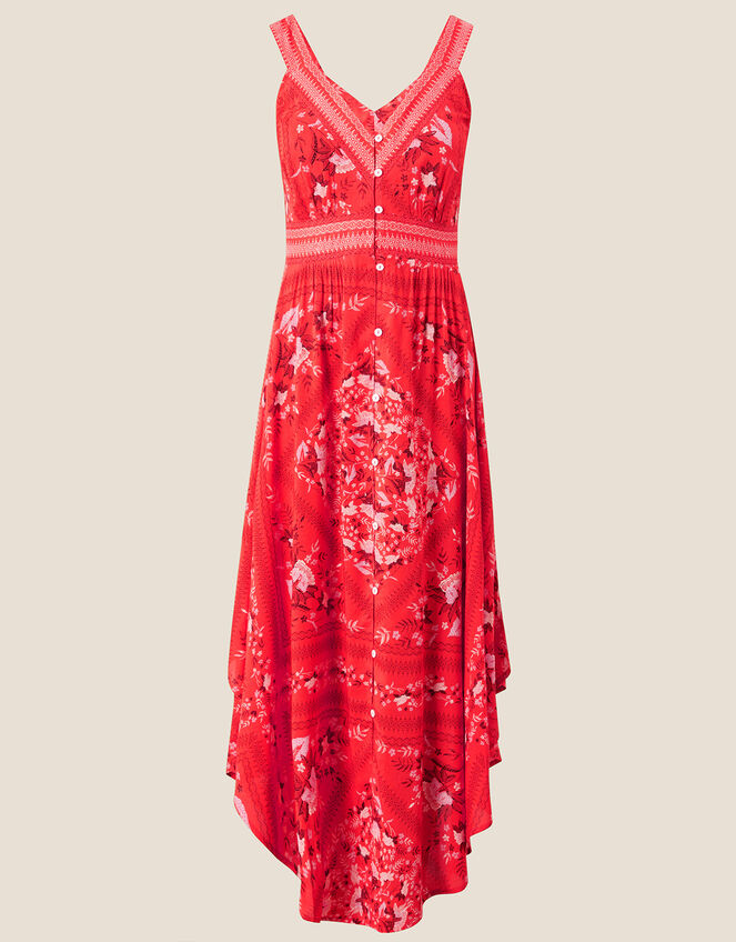 Scarf Print Fit and Flare Midi Dress, Red (RED), large