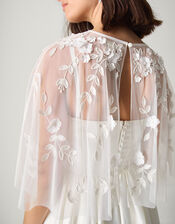 Celeste Satin Wedding Dress with Floral Embellished Cape, Ivory (IVORY), large