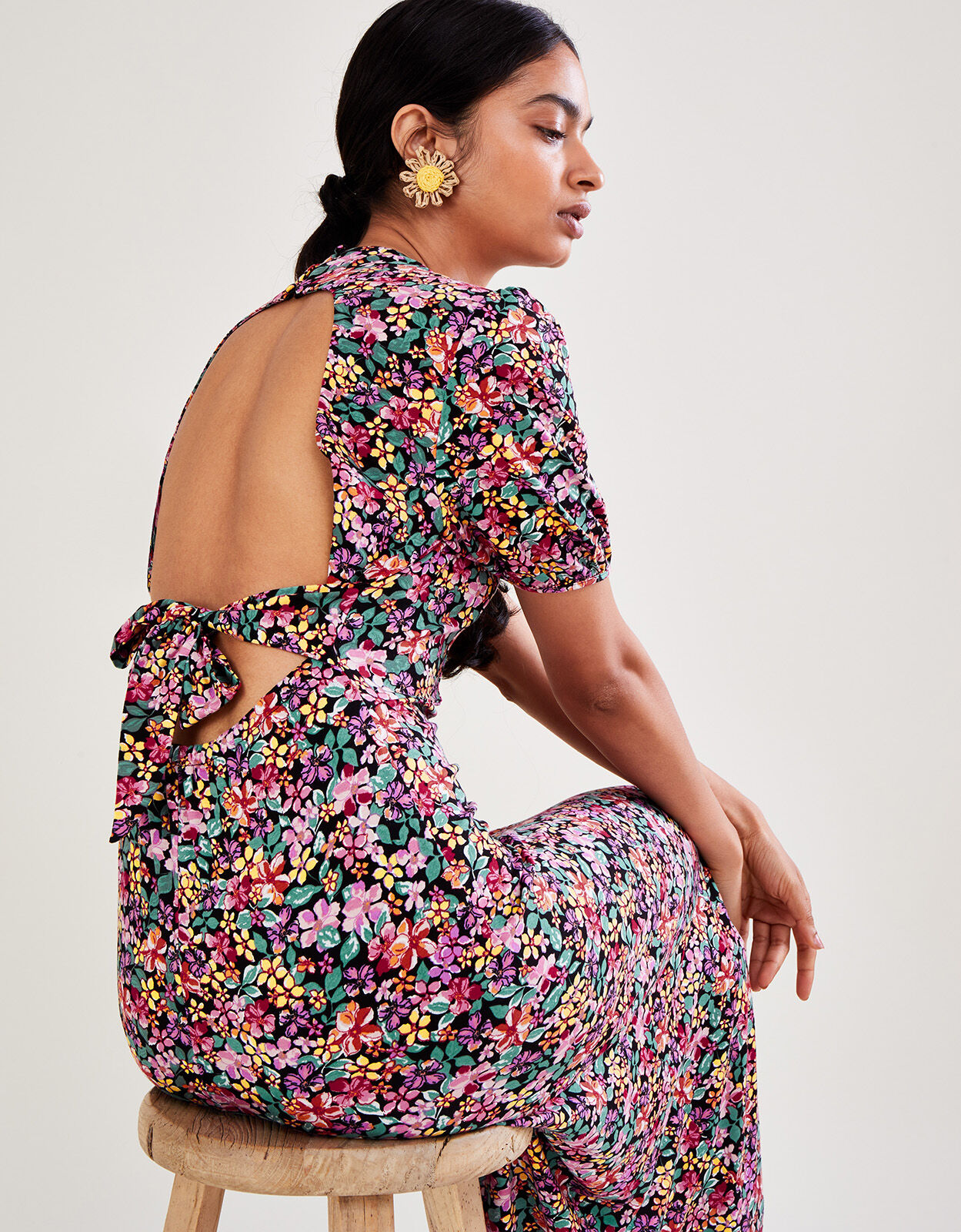 Vintage Floral Jersey Dress Black 