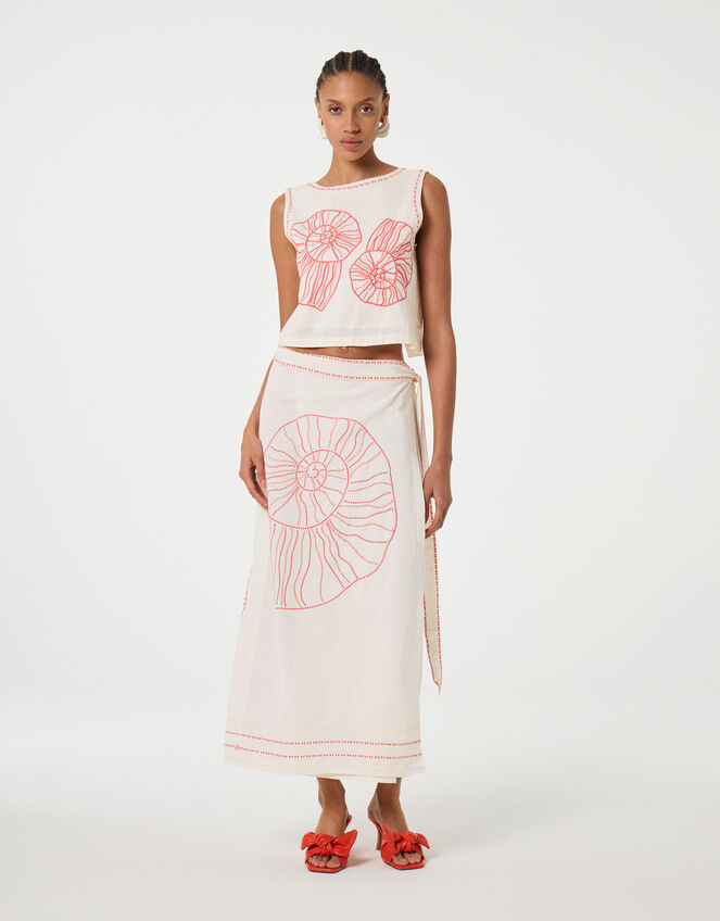 Fabienne Chapot Sansa Shell Embroidered Tie Top, Ivory (IVORY), large