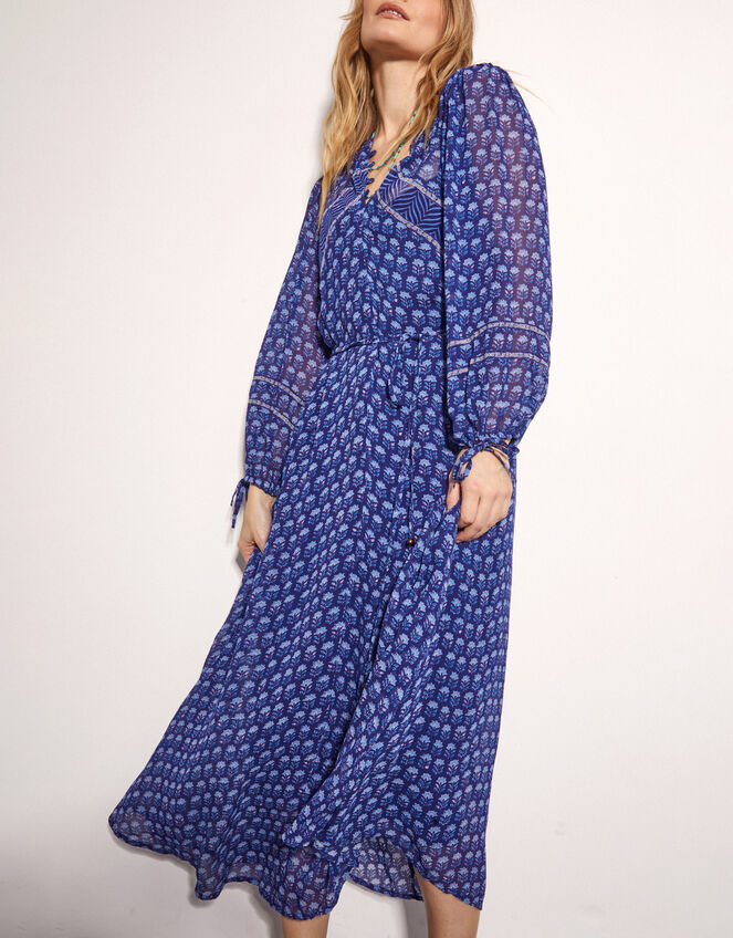 East Nandi Botanical Print Maxi Dress, Blue (NAVY), large