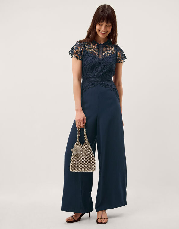 Monica Lace Wide Leg Jumpsuit, Blue (NAVY), large