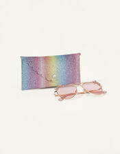 Diamante Butterfly Aviator Sunglasses with Case, , large