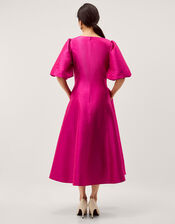 Beatrice Puff Sleeve A-Line Midi Dress, Pink (PINK), large