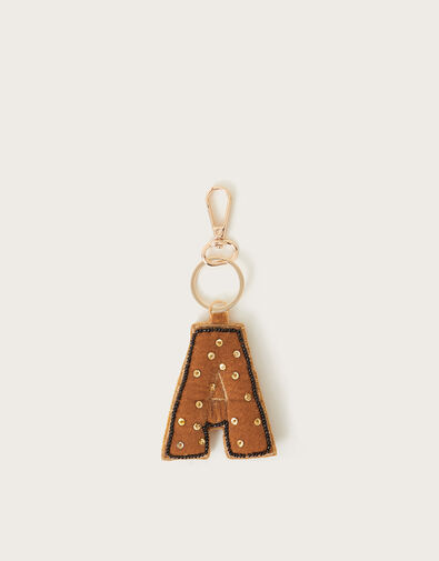 Bead Velvet Initial Keyring, Gold (GOLD), large