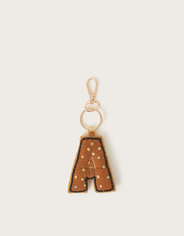 Bead Velvet Initial Keyring, Gold (GOLD), large