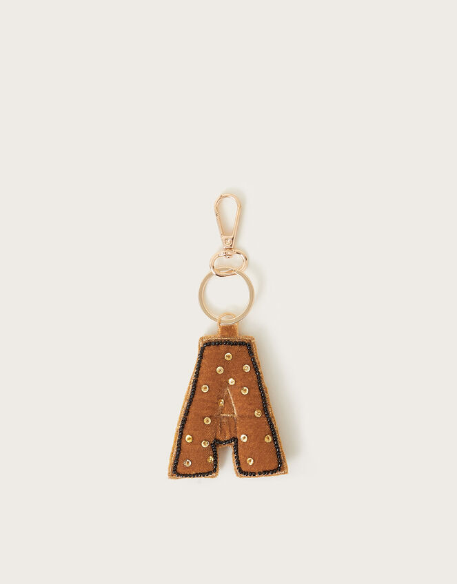 Bead Velvet Initial Keyring, Gold (GOLD), large