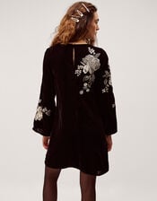 Fia Floral Embroidered Velvet Tunic Dress, Black (BLACK), large