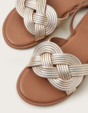 Leather Grecian Twist Sandals, Gold (GOLD), large