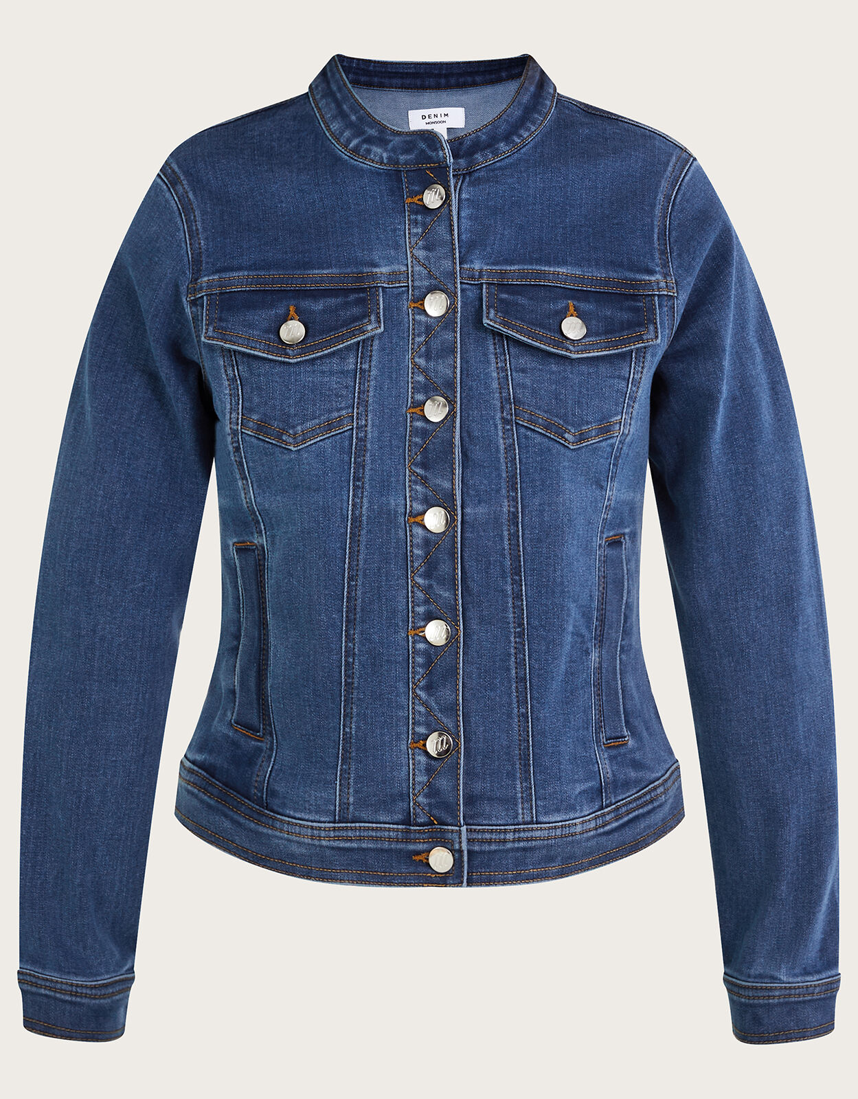 Cassey Collarless Denim Jacket Blue