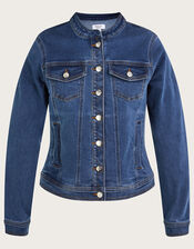 Cassey Collarless Denim Jacket, Blue (DENIM BLUE), large