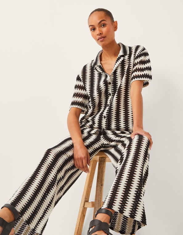 Cleo Crochet Stripe Shirt, Black (BLACK), large