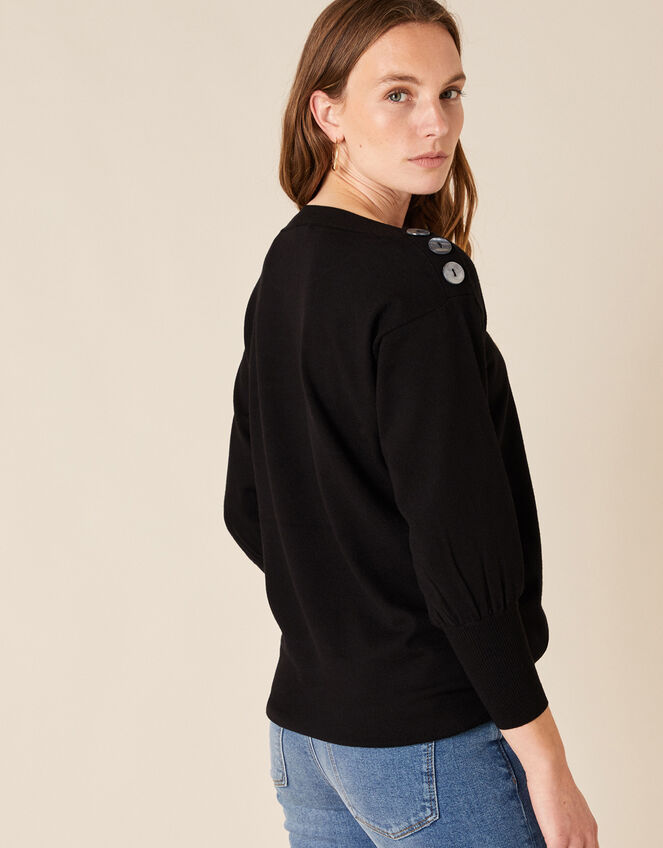 Button Shoulder Knit Jumper with Recycled Nylon, Black (BLACK), large
