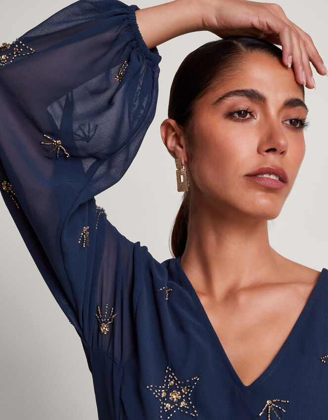 Selena Star Embellished Dress, Blue (BLUE), large