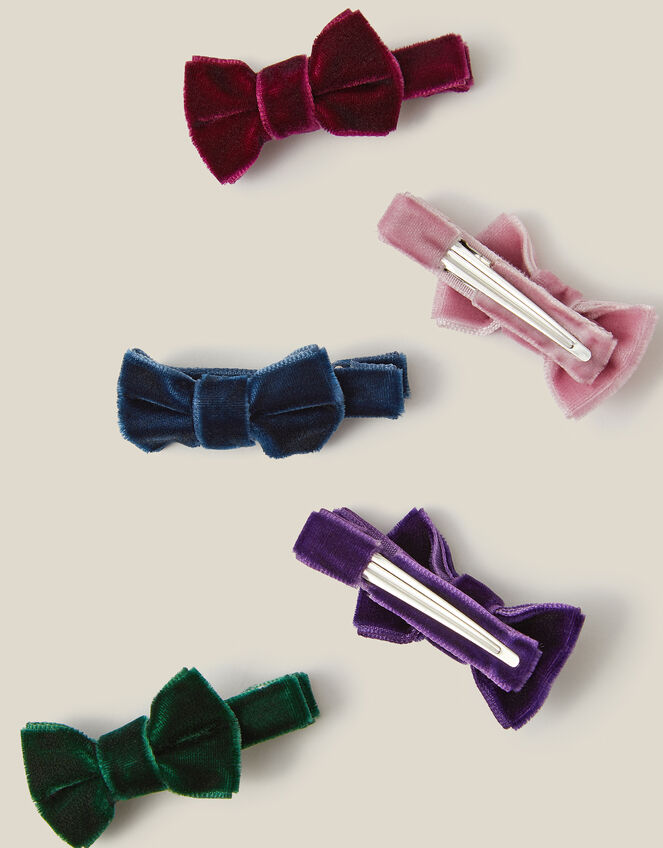 5-Pack Velvet Bow Hair Clips, , large