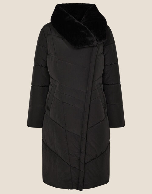 Beverley Faux Fur Collar Coat, Black (BLACK), large