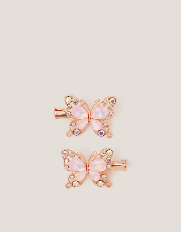 2-Pack Gemstone Butterfly Hair Clips, Pink (PINK), large
