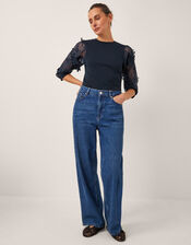 Fi Floral Appliqué Jersey Top, Blue (NAVY), large