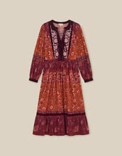 Hunter Floral Print Jersey Midi Dress, Red (BURGUNDY), large