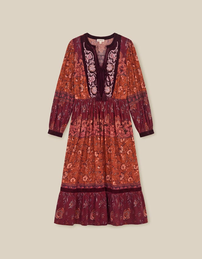 Hunter Floral Print Jersey Midi Dress, Red (BURGUNDY), large