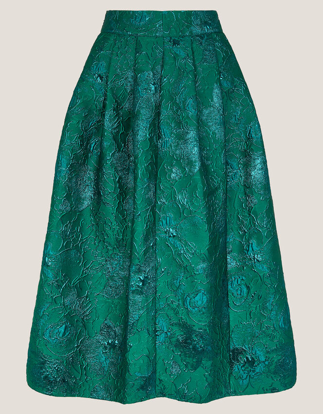 Jolene Floral Jacquard Midi Skirt, Green (GREEN), large