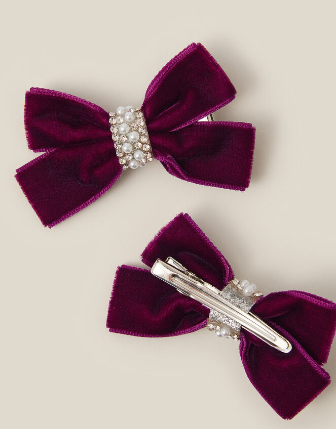 2-Pack Velvet Bow Hair Clips, Purple (PURPLE), large