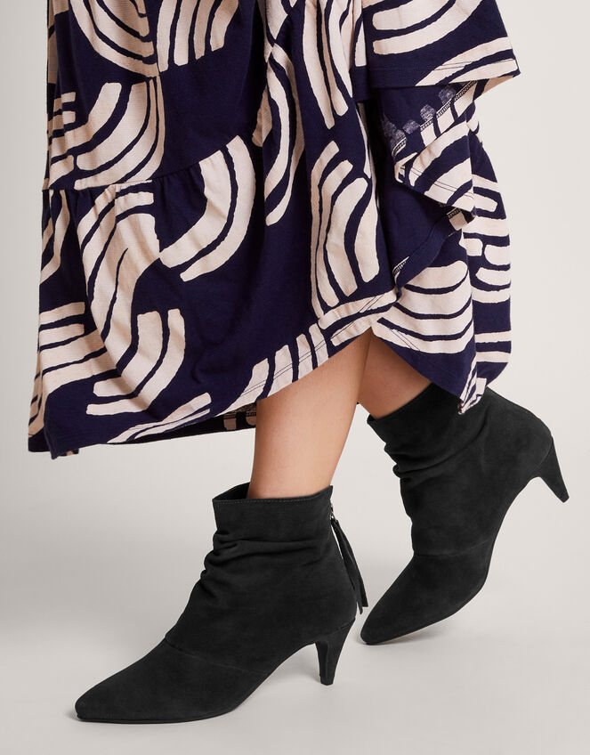 Ruched Suede Kitten Heel Boots Blue Women's Shoes Monsoon UK.