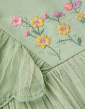 Baby Floral Embroidered Tulle Dress, Green (GREEN), large