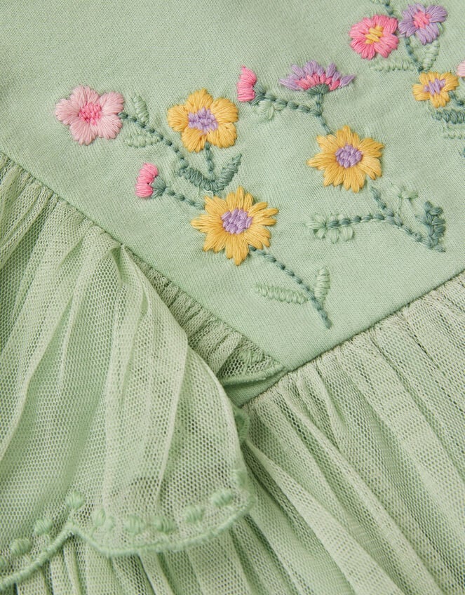 Baby Floral Embroidered Tulle Dress, Green (GREEN), large