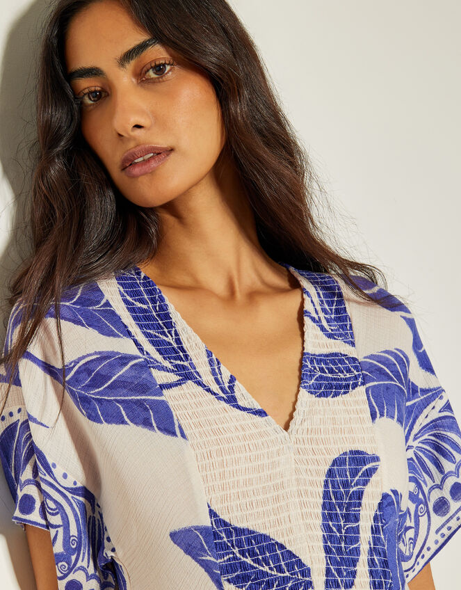 Dinah Palm Print Midi Dress, White (WHITE), large