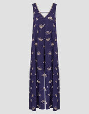 Briana Fan Print Wide Leg Jumpsuit, Blue (NAVY), large