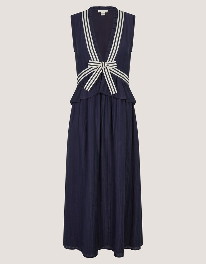 Cece V-Neck Stripe Bow Midi Dress Blue