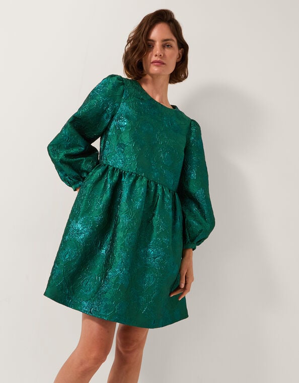 Jolene Floral Jacquard Mini Dress, Green (GREEN), large