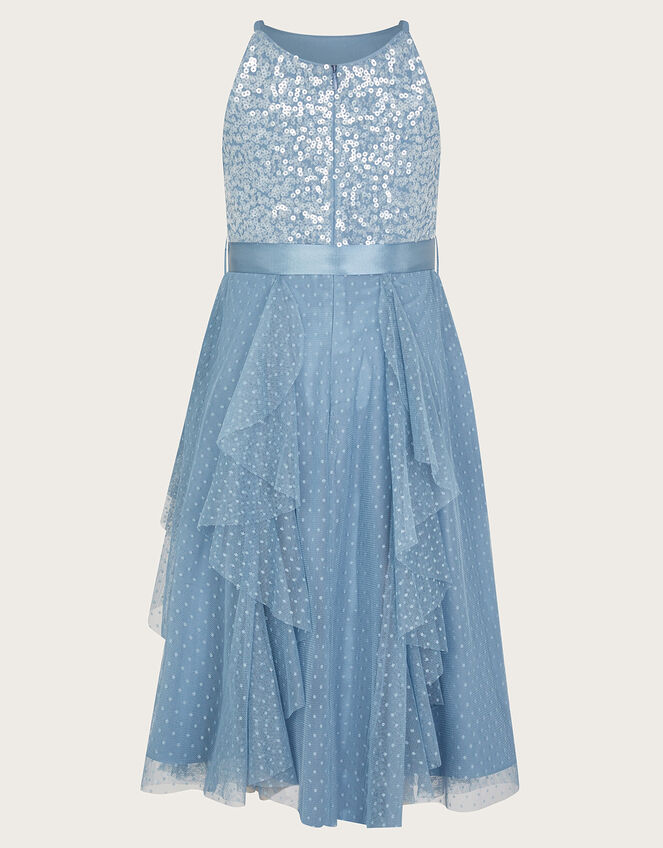 Sequin Waterfall Tulle Dress, Blue (BLUE), large