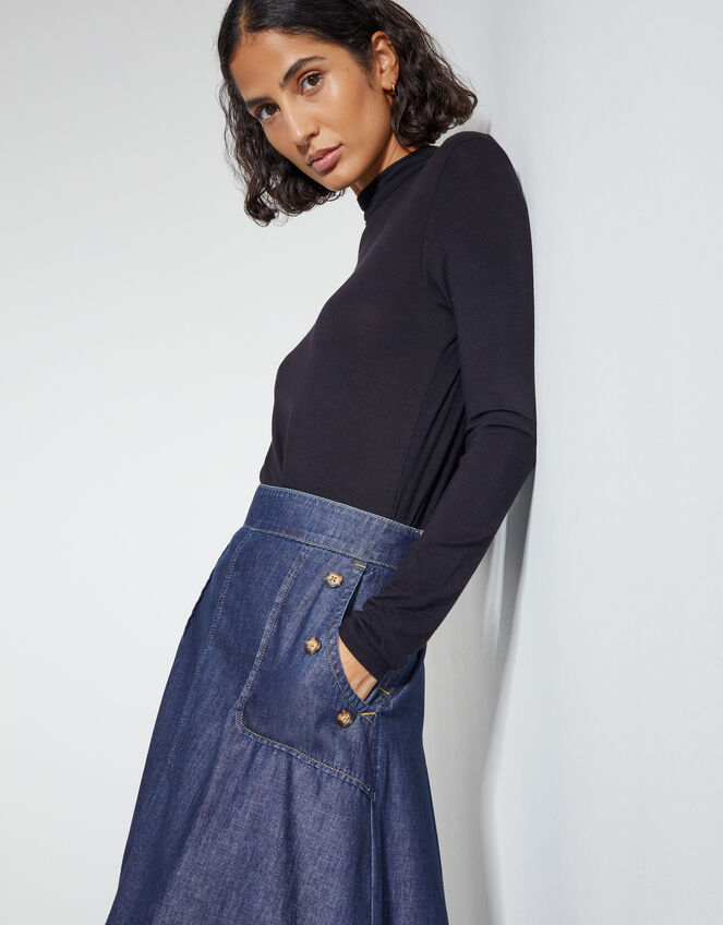 Harper A-Line Denim Maxi Skirt, Blue (INDIGO), large