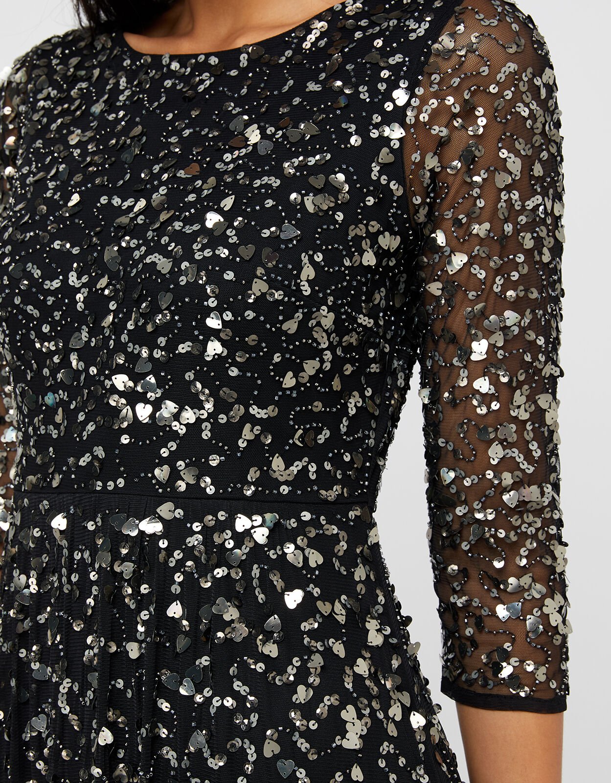 Amber Heart Sequin Midi Dress Black
