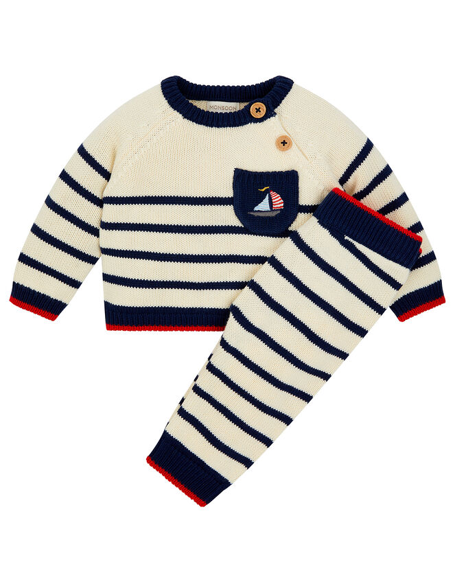 Newborn Boat and Stripe Knit Set, Blue (NAVY), large