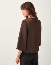 Ingrid Bell Sleeve Satin Blouse, Brown (CHOCOLATE), large
