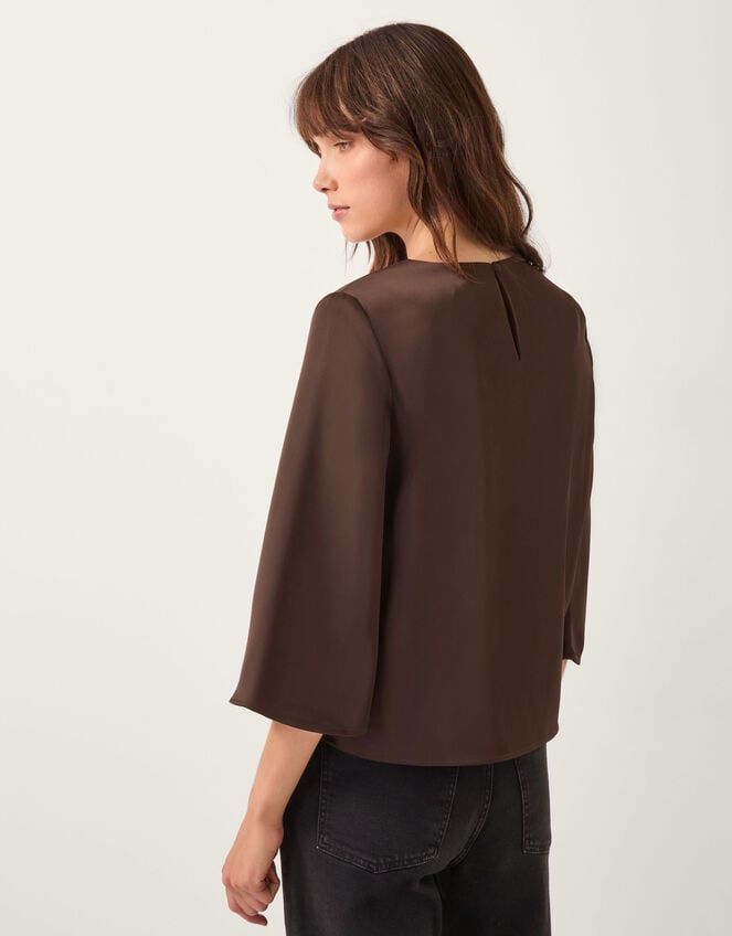 Ingrid Bell Sleeve Satin Blouse, Brown (CHOCOLATE), large