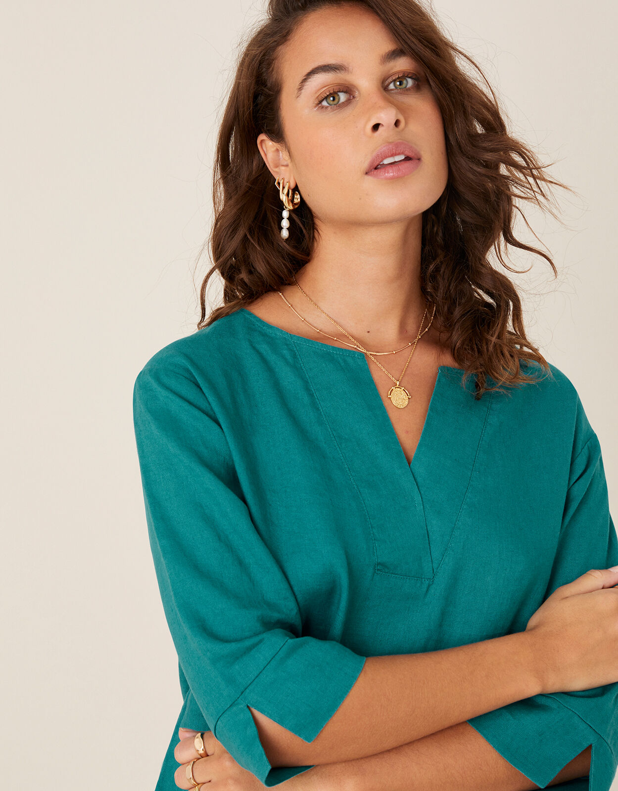 Daisy Plain T-Shirt in Pure Linen Teal
