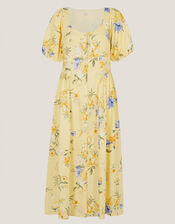 Etta Floral Linen Blend Midi Dress, Yellow (YELLOW), large