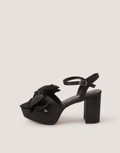 Grace Bow Satin Platform Heels, Black (BLACK), large